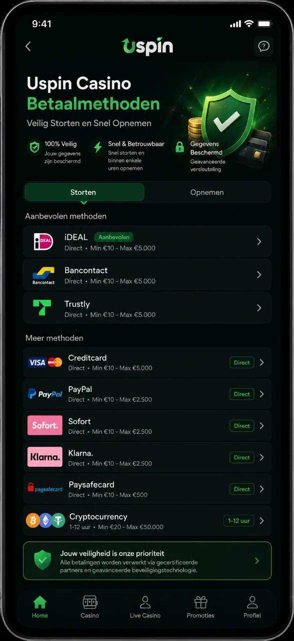 Uspin Casino Betaalmethoden — Veilig Storten en Snel Opnemen